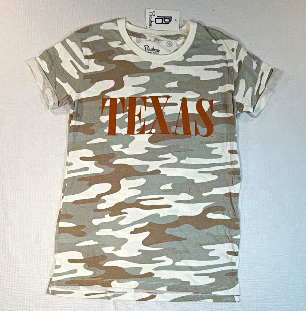 Pressbox Texas Camo Graphic Jersey Tee Crew Neck Short Sleeve S Women